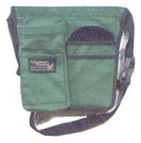 Green mesh shoulder bag with multiple pockets and adjustable strap